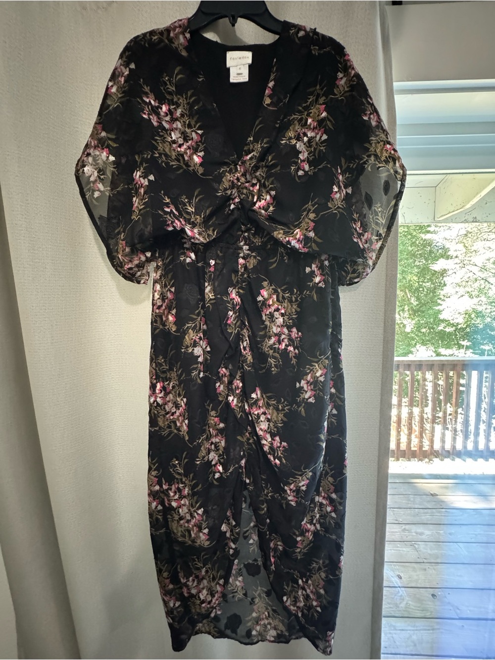 foxiedox Black Floral Twist-Front Midi Dress